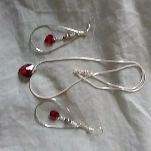 Sterling silver heart necklace with earrings